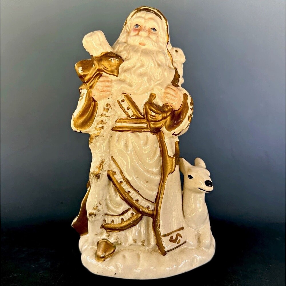 VTG WBI World Bazaars Working Christmas Santa Reindeer Ceramic Music Figurine